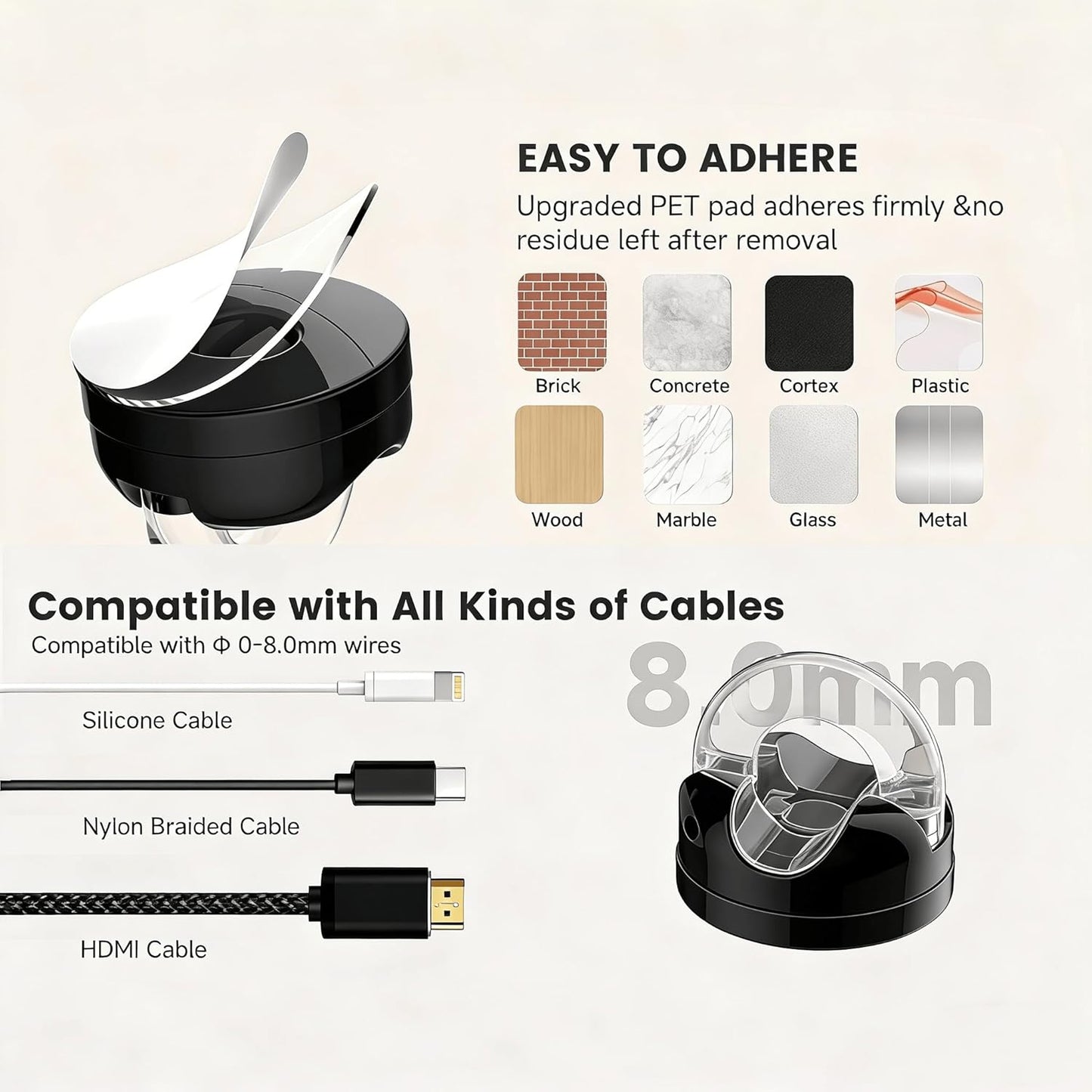 IFNOW 6 Pack Magnetic Cable Clips for Nightstand Black and White Self Adhesive Cord Holder Adjustable Clip for Desk, Nightstand, Phone Charger, Computer, Home, Office, Car