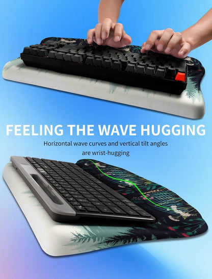 Ergonomic Wave Wrist Rest with Keyboard Stand, Cushioned Palm Rest, Comfortable Integrated Memory Foam for Natural Typing and Relieve Wrist Pain, Dark Night Black