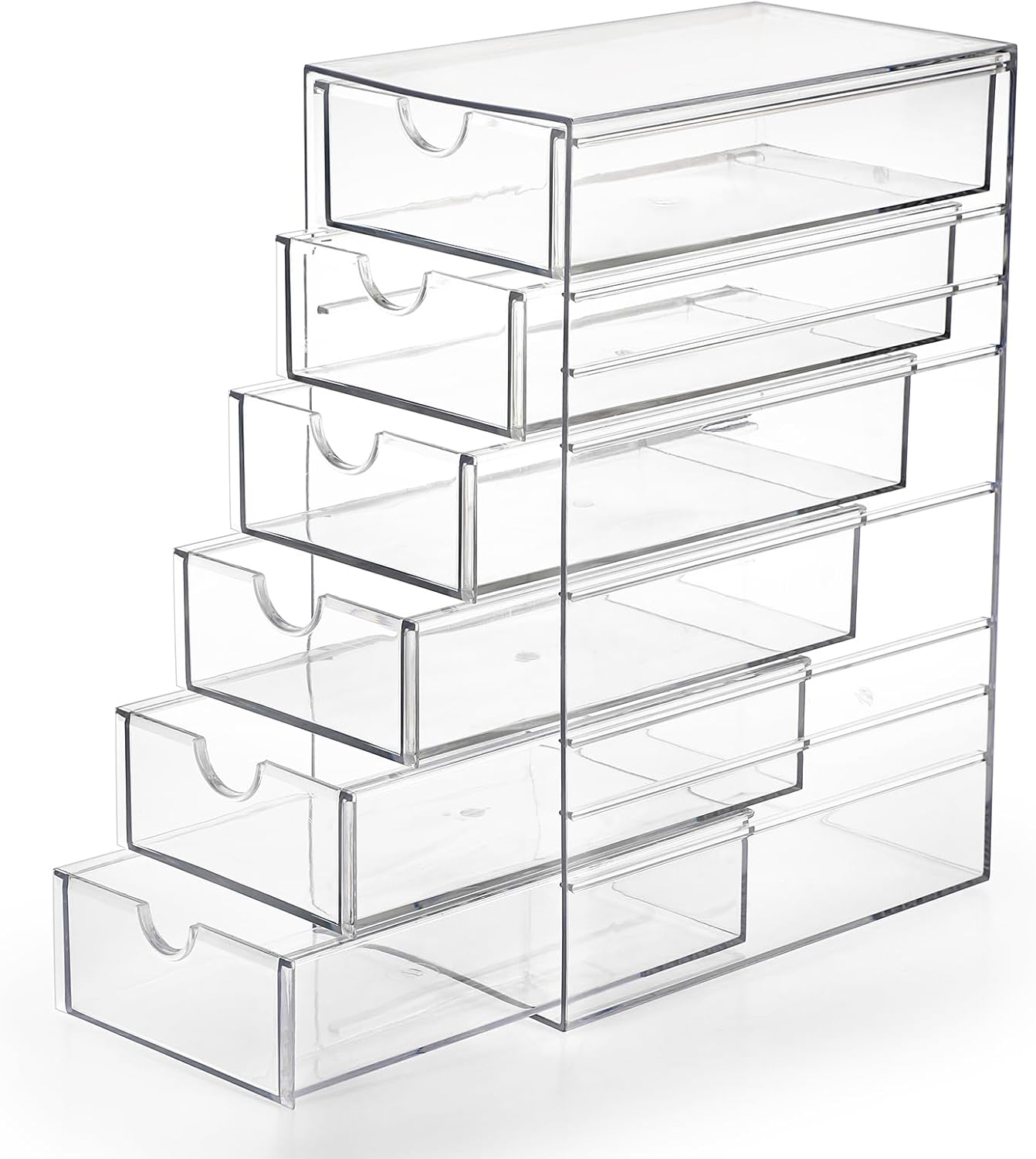 Hipiwe Plastic Drawer Organizer Clear Desktop Drawers Box with 6 Pull Out Drawer Compact Storage Box for Cabinet Vanity Bathroom Bedroom Pantry Shelf Office Closet Organization