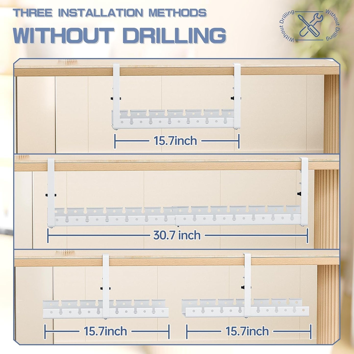 Shikha Cable Management Under Desk, 15.7"-31" Retractable Cable Management Tray, No Drilling Cord Organizer with Clamp for Desk, Under Table Wire Management Tray for Home Office -White