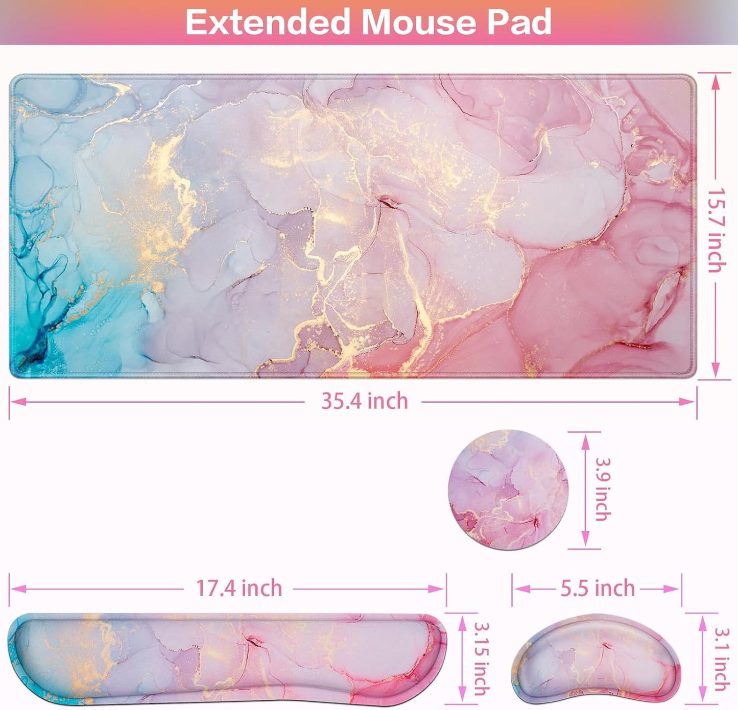 Desk Mat, Large Gaming Mouse Pad with Wrist Rest, 4in1 XXL Mousepad+Keyboard Wrist Rest+Mouse Pad Wrist Support+Cup Coaster Set Ergonomic Floral Computer Desk Arm Wrist for Decor Home Office Women