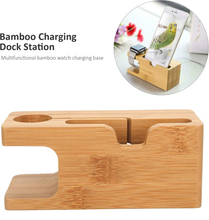 Pssopp Bamboo Charging Station, Wooden Charging Station Desktop Docking Station Organizer for Cellphone Smart Watch Tablet Charging Cables
