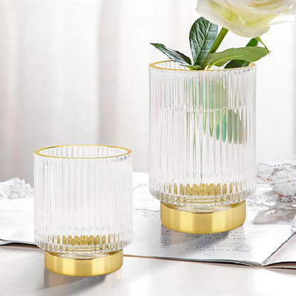 DASITON Makeup Brush holder Organizer,Crystal Cosmetic Makeup Brush Glass Brushes Storage Holder, Vintage Make Up Brush Cup Pen Pencil Holder striped vase(Coffee S)