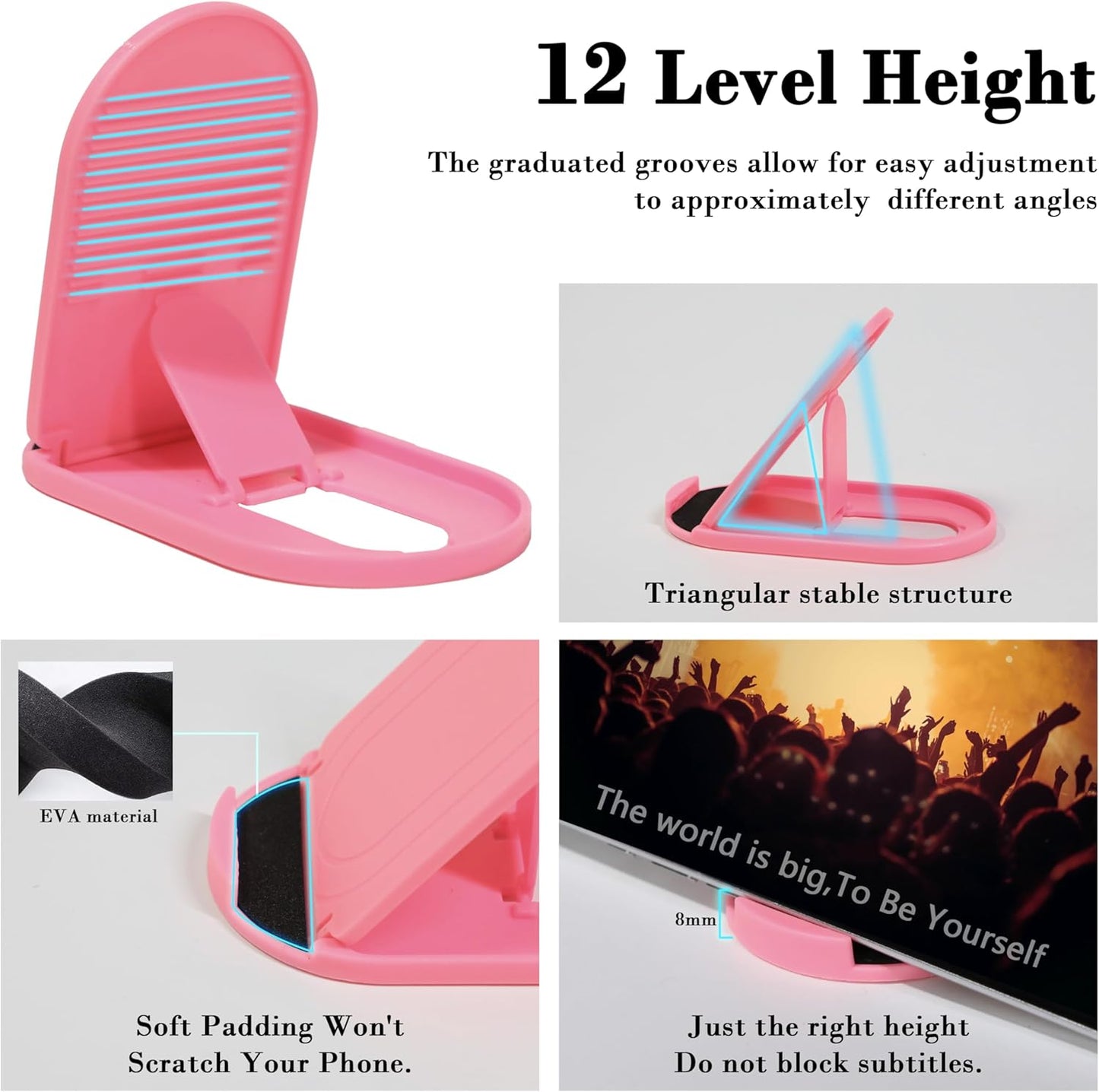 3 Pack Portable Cell Phone Stand Holder for Desk, Foldable Pocket-Sized Mount, Adjustable Multi Angle Stand for iPhone 16 15 14 13 Pro Max, 4-10”iPad Smartphone, Pink & Blue & Yellow