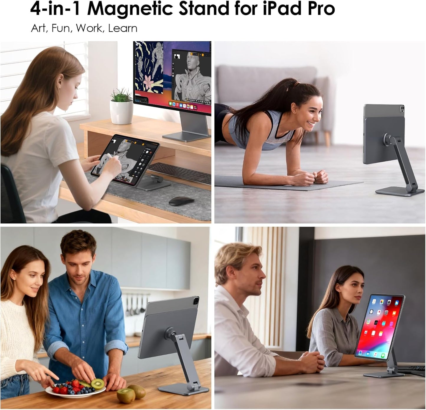 YICOSUN Magnetic iPad Stand for Desk, 360° Adjustable Aluminum Holder, Portable Folding for Office, Kitchen, Drawing, Gaming, Compatible with iPad Air13 M3/M2, iPad Pro12.9 6th/5th/4th/3rd - Gray