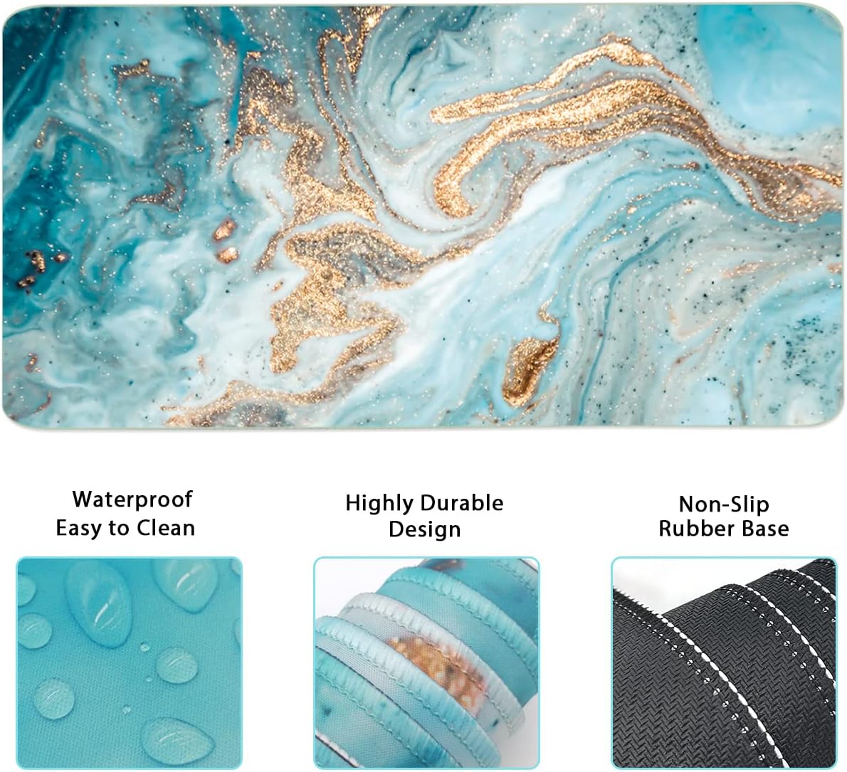 4-in-1 Large Gaming Mouse Pad, Keyboard Wrist Rest Pad & Wrist Support Mousepad Set, Extended Desk Pad Waterproof Desk Mat for Home Office Study Game-Black