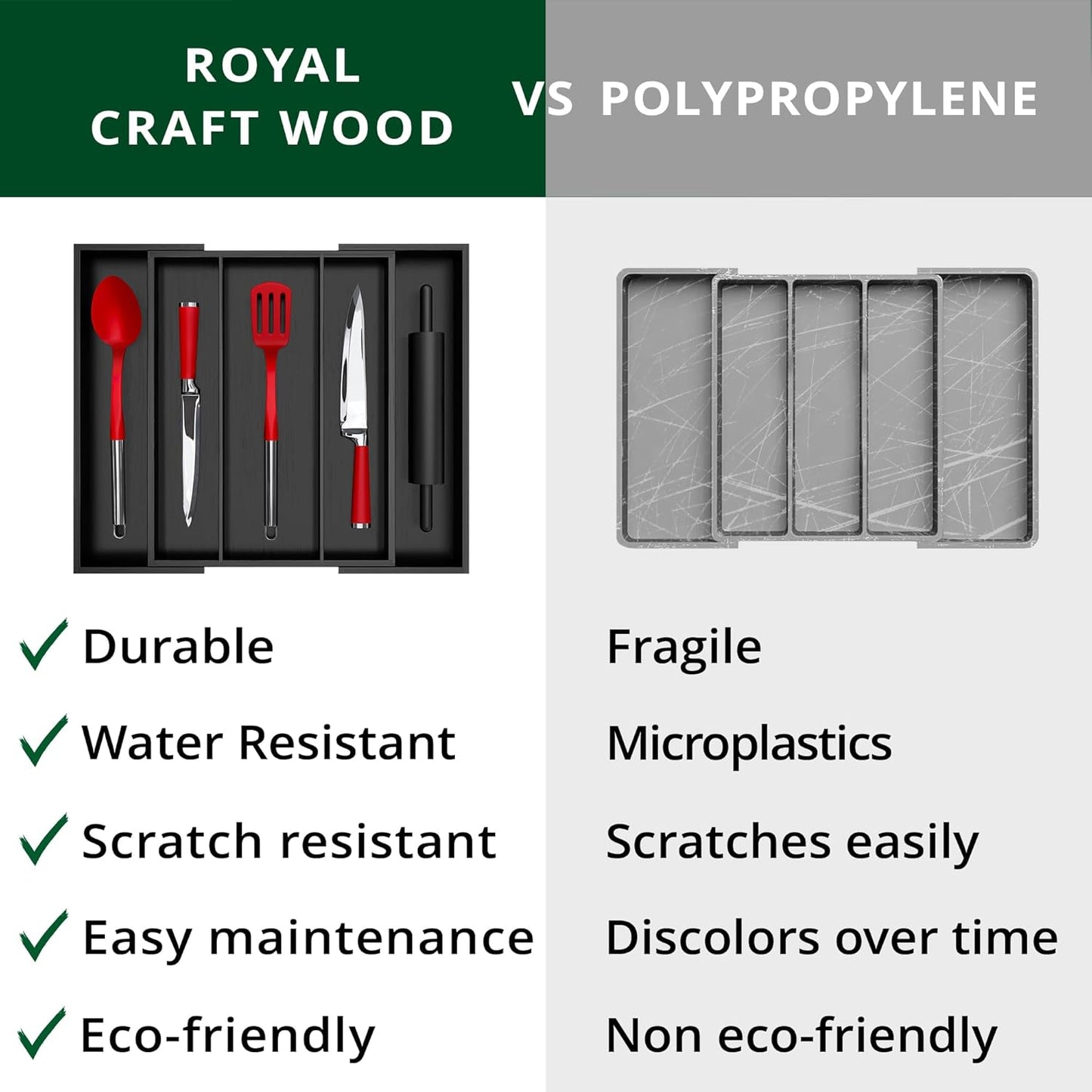 ROYAL CRAFT WOOD Luxury Bamboo Kitchen Drawer Organizer - Silverware Organizer, Utensil Holder & Cutlery Tray Drawer Dividers for Flatware (9 Slot, Natural)