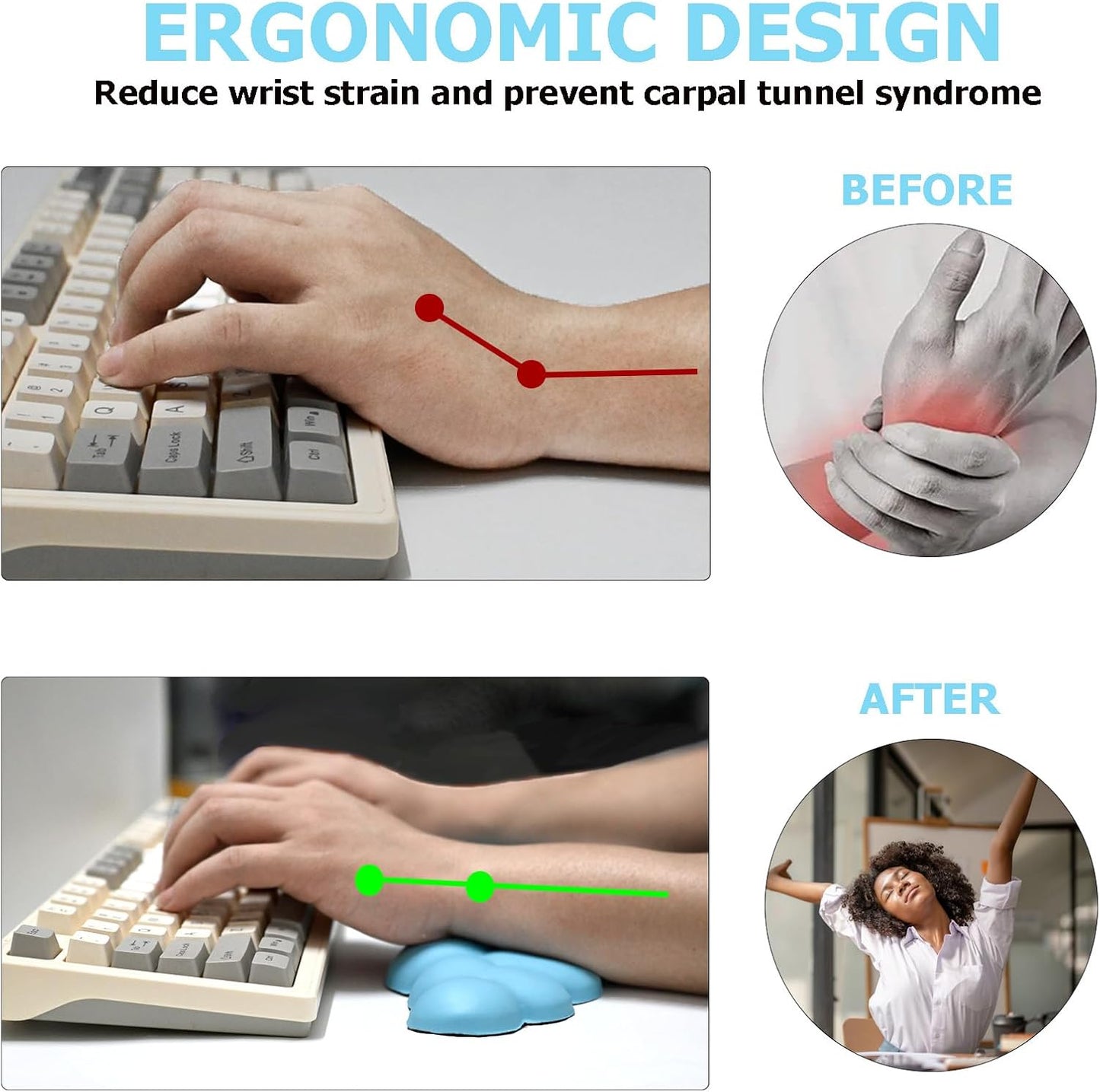 Ergonomic Keyboard Wrist Rest, PU Leather Memory Foam Cloud Wrist Rest for Computer Keyboard, Mouse Wrist Rest and Keyboard Pad for Gaming, Office, Computer, Laptop, Typing Pain Relief, Pastel Pink