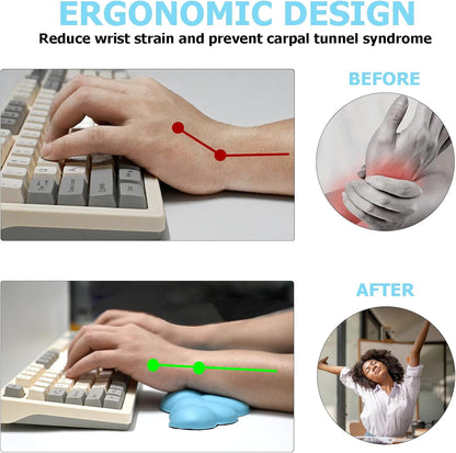 Ergonomic Keyboard Wrist Rest, PU Leather Memory Foam Cloud Wrist Rest for Computer Keyboard, Mouse Wrist Rest and Keyboard Pad for Gaming, Office, Computer, Laptop, Typing Pain Relief, Pastel Pink