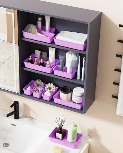 BiuLeon 25 PCS Plastic Drawer Organizers Set, 4-Sizes Vanity and Makeup Organizer, Desk and bathroom Drawer Organizer Trays, Organizers and Storage for Makeup, Jewelry, Gadgets, Utensils (Pink)
