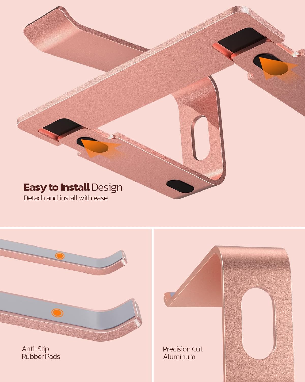 Nulaxy Laptop Stand, Ergonomic Aluminum Laptop Computer Stand, Detachable Laptop Riser Notebook Holder Stand Compatible with MacBook Air Pro, Dell XPS, HP, Lenovo More 10-16” Laptops - Rose Gold