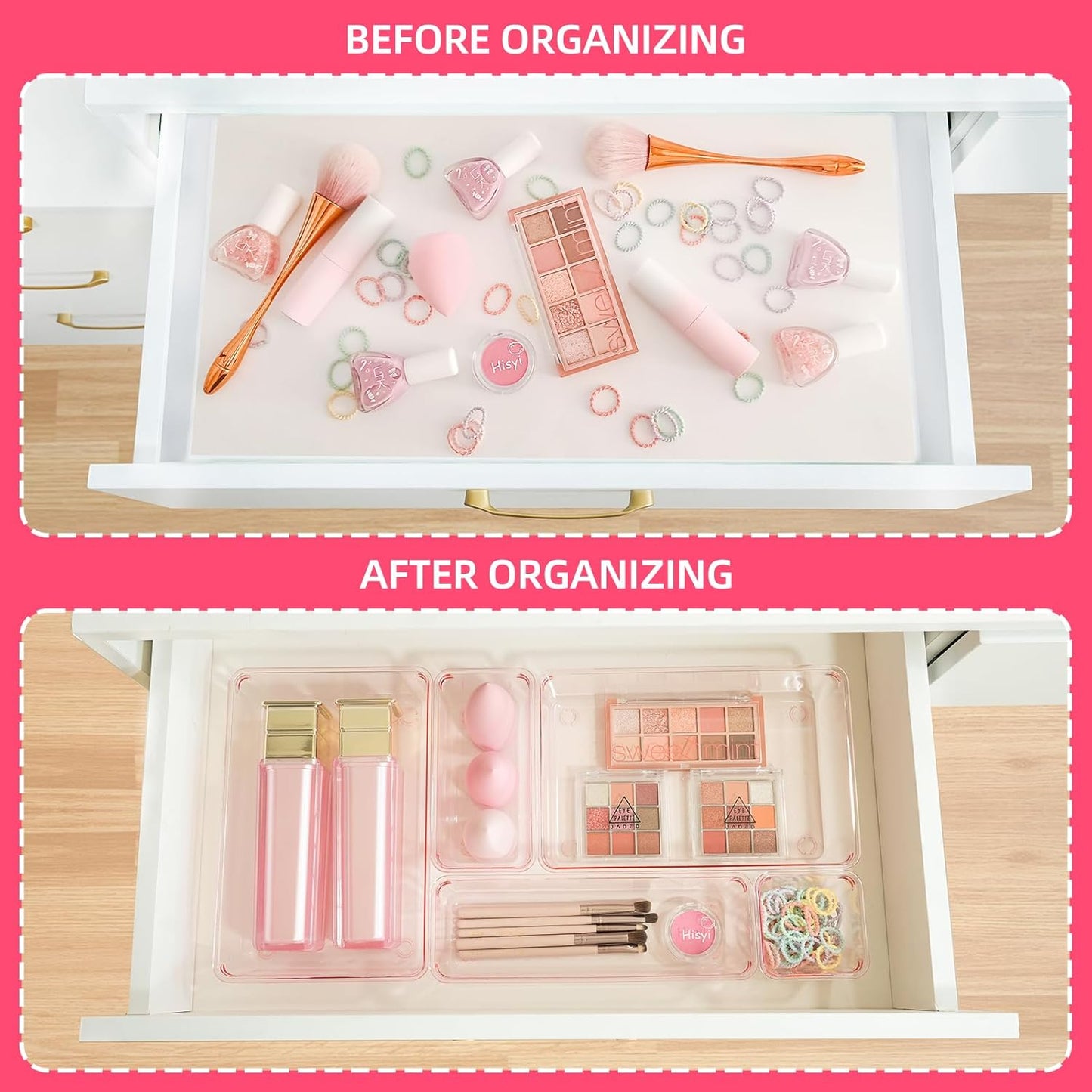 Clear Acrylic Drawer Organizers Set Storage for Makeup, Office Desk Small Vanity Trays for Drawer Bathroom Plastic Make up Organizers 25 Pcs