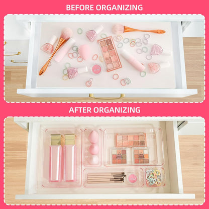 Clear Acrylic Drawer Organizers Set Storage for Makeup, Office Desk Small Vanity Trays for Drawer Bathroom Plastic Make up Organizers 25 Pcs