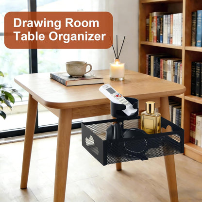 Under Desk Organizer 360° Swivel,under Desk Drawer, Clamp-On No Drill Installation,Sturdy Mesh Storage Drawer for Office,Drawing Room and Kitchen Room,Art Supplies and More(Without Cup Holder)