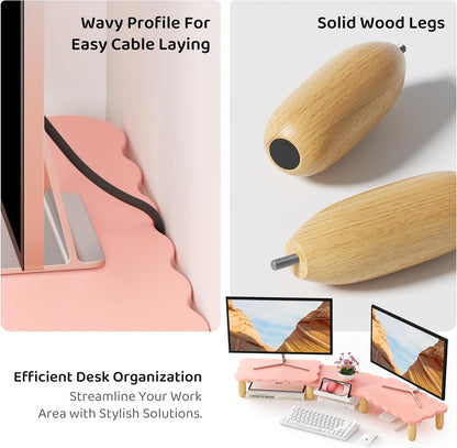 AFOOYO Monitor Stand Riser,31.5-Inch LED Light Wood Computer Monitor Stand with Adjustable Acrylic Legs,Desk Accessories Desktop Organizer Stand for, Computer,Laptop,Printer,PC TV Screen Riser,Black