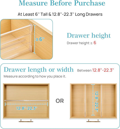 Vtopmart 8 Pack 6" Tall Upgrade Drawer Dividers for Big and Deep Drawer, 12.8"-22.3" Adjustable Expandable Dresser Drawer Organizer, Clear Plastic Separators for Dresser, Baby Supplies, Kitchenware