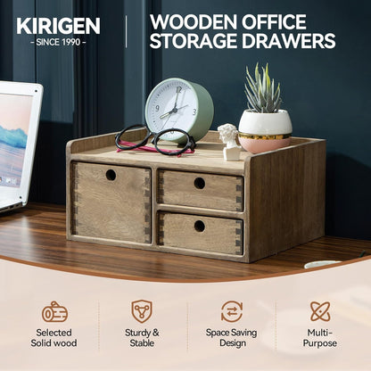 KIRIGEN Wooden Desktop Organizer Paper Storage Letter Tray File Sorter - Desk Rack Magazine File Dividers Holders for Home Office Accessories Wood Desk Cabinet with 3 Layer Trays Natural(3KWJG-NA)