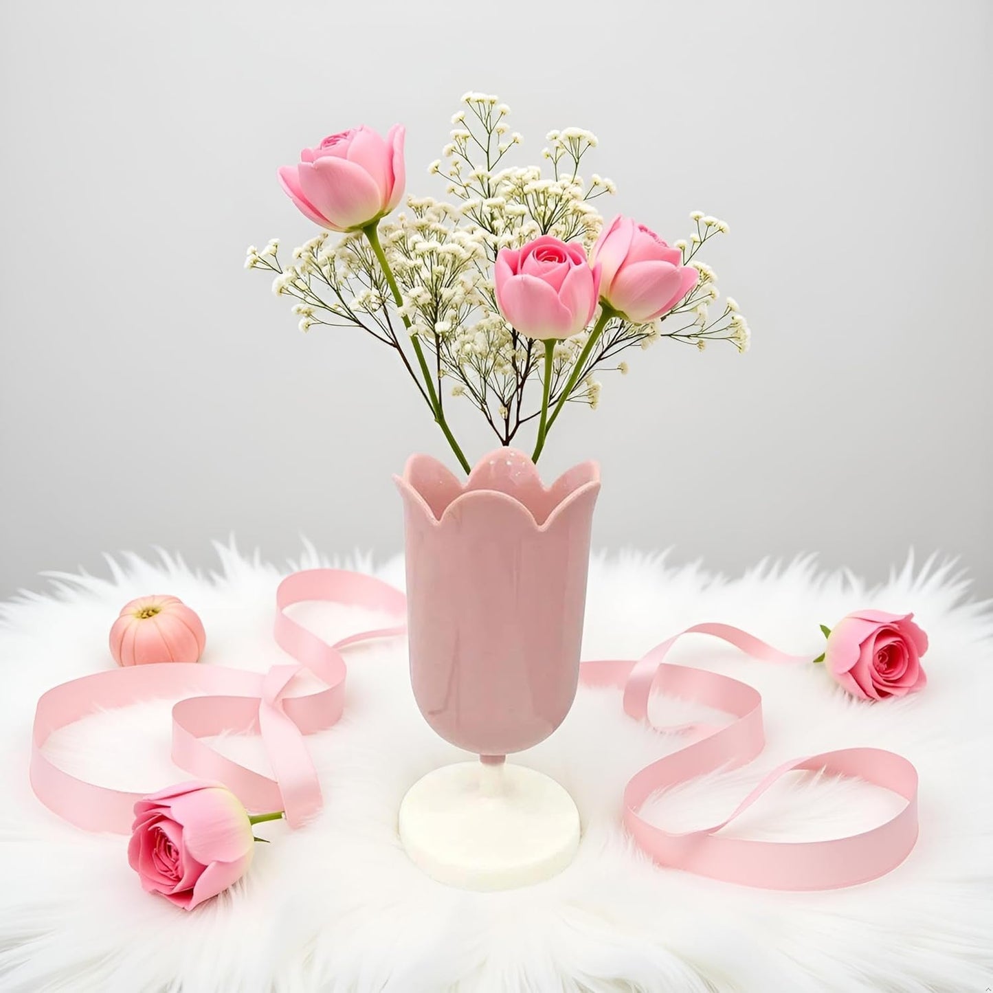 Pink Plastic Tulip Pen Holder Cute Pens Cup for Desk Pen Brush Organizer Office Stationery Supplies Home Decor Desk Supplies Holders and Dispensers(ZS399)