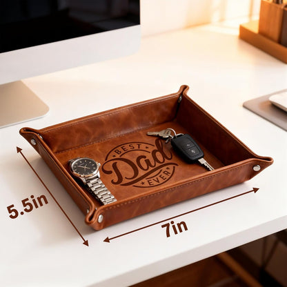 Personalized Engraved Leather Tray for Men with Engraved Name, PU Leather Valet Organizer for Dad, Custom Gift for Him, Custom Catchall Tray for Desk, Office, Accessories Travel Organizer for Men