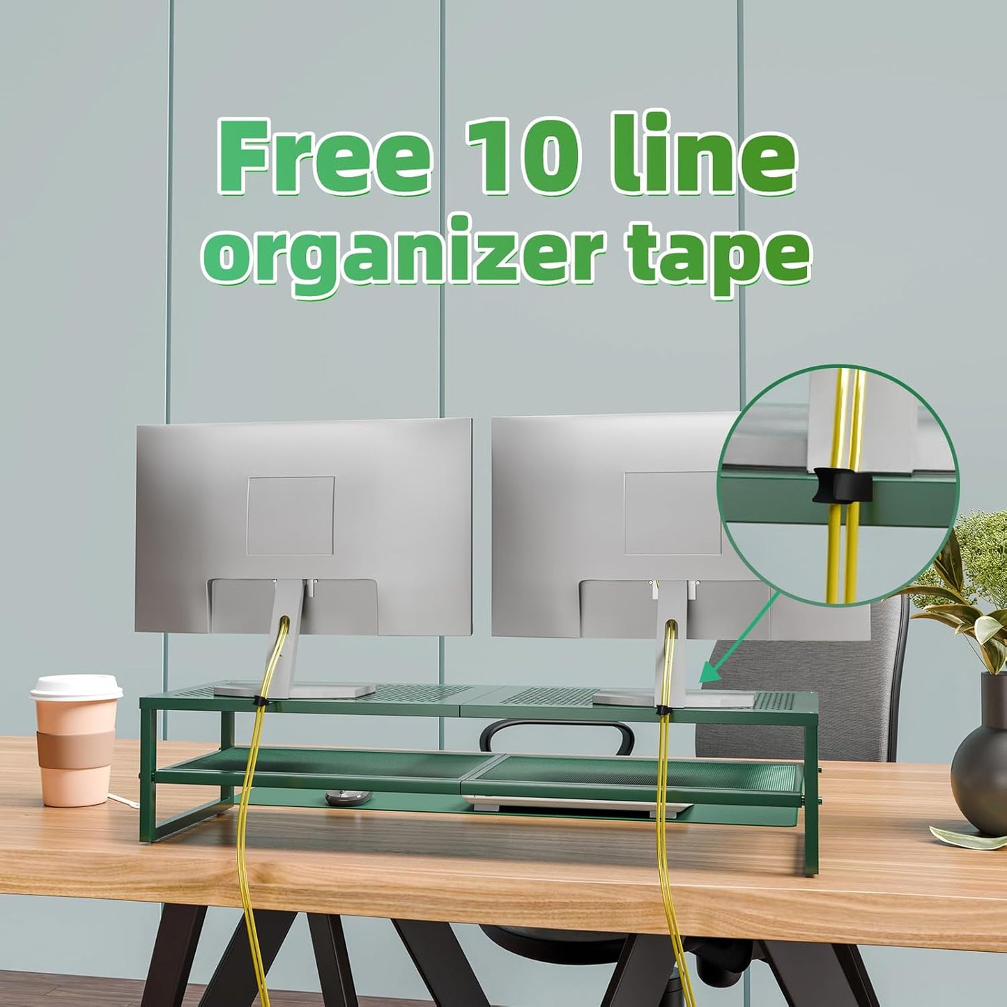 Simple Trending 2 Tier Metal Dual Monitor Stand Riser with 32"x10" Mouse Pad, Computer Desk Organizer for 2 Monitors, Laptop, Printer, TV, Black