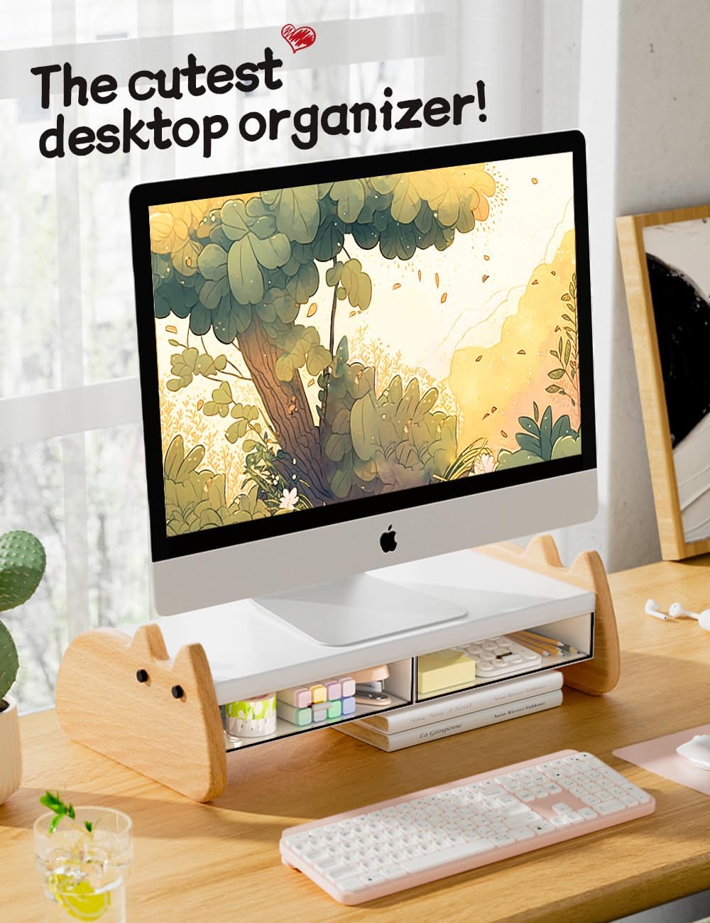 AFOOYO Monitor Stand Riser,31.5-Inch LED Light Wood Computer Monitor Stand with Adjustable Acrylic Legs,Desk Accessories Desktop Organizer Stand for, Computer,Laptop,Printer,PC TV Screen Riser,Black