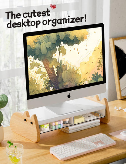 AFOOYO Monitor Stand Riser,31.5-Inch LED Light Wood Computer Monitor Stand with Adjustable Acrylic Legs,Desk Accessories Desktop Organizer Stand for, Computer,Laptop,Printer,PC TV Screen Riser,Black