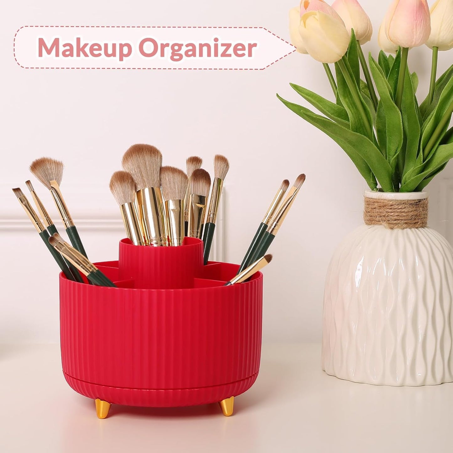 SKYDUE 360 Rotating Purple Pen & Art Supply Organizer - 5 Slot Desk Organizer for Office, School, Home