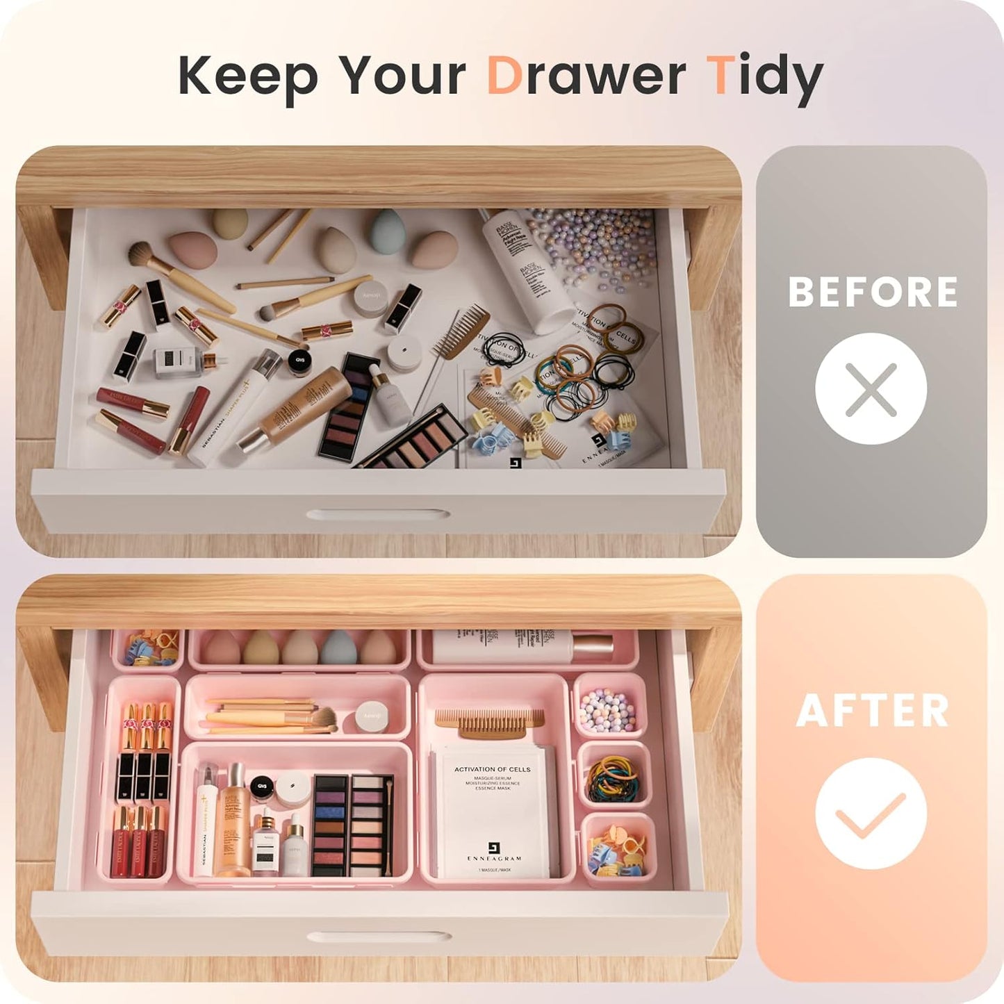 【Military Grade】A-LuGei Drawer Organizer, 【𝟱𝗦𝗶𝘇𝗲】 Makeup organizer, 【Holds 177 Items】 Bathroom Organizers and Storage, Organization and Storage, Desk Drawer Organizer for Bathroom Vanity