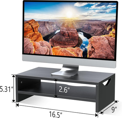 Zimilar Monitor Stand Riser, 2 Tiers Laptop Computer Monitor Riser for PC Screen, iMac, Desktop Wooden Screen Monitor Stand Riser with Storage for Home Office