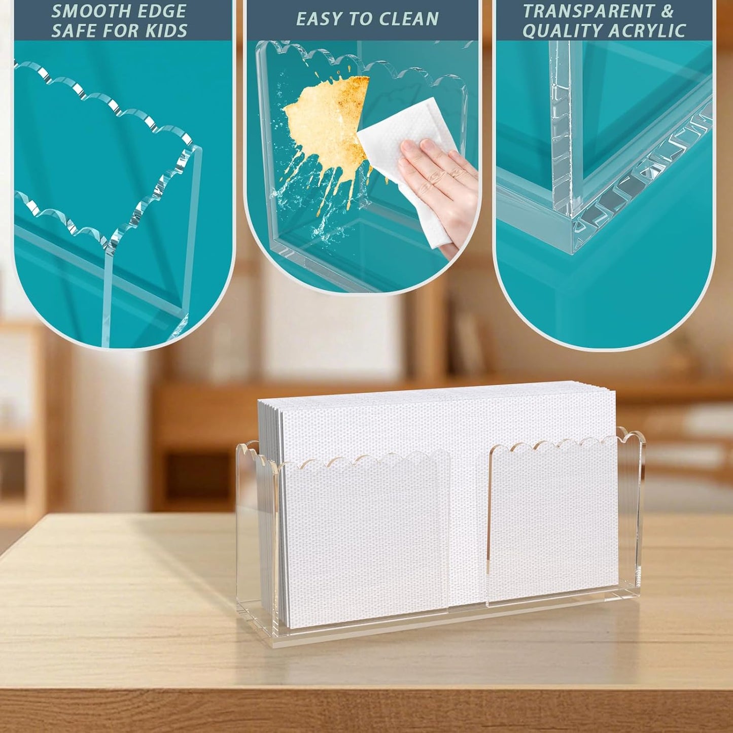 Transparent Acrylic Napkin Holder Clear Guest Paper Disposable Hand Towel Dispenser Tray Organizer For Table Home Kitchen Restaurant and Hotel Business