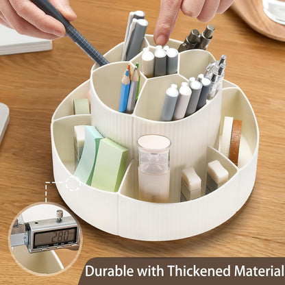 Pencil Pen Holder for Desk, 9 Slots 360 Degree Rotating Desk Organizer, Cute Pen Organizers Stationery Supplies for Office Home & Art Supply (Beige)