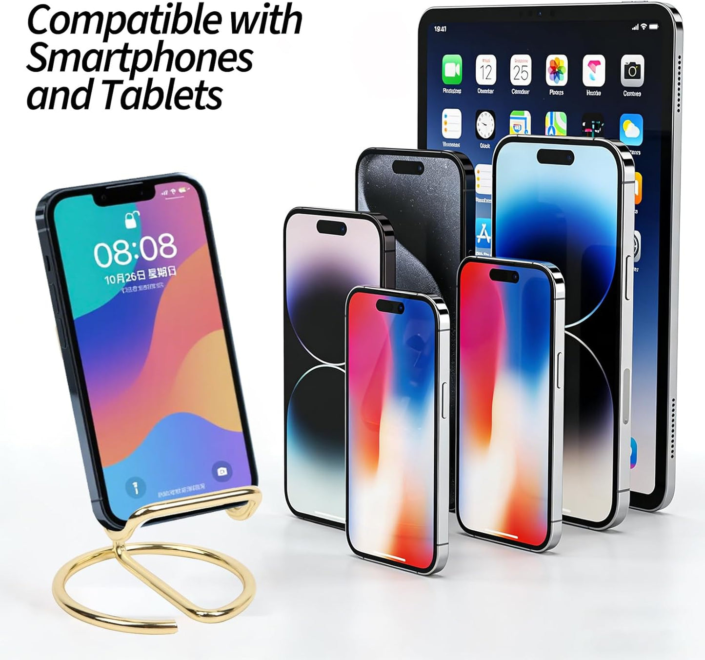 Phone Stand for Desk, Sturdy Metal Gold-Plated Phone Stand for Office Desk, Hands-Free Phone Charging Holder for Phone Calling and Watching Videos