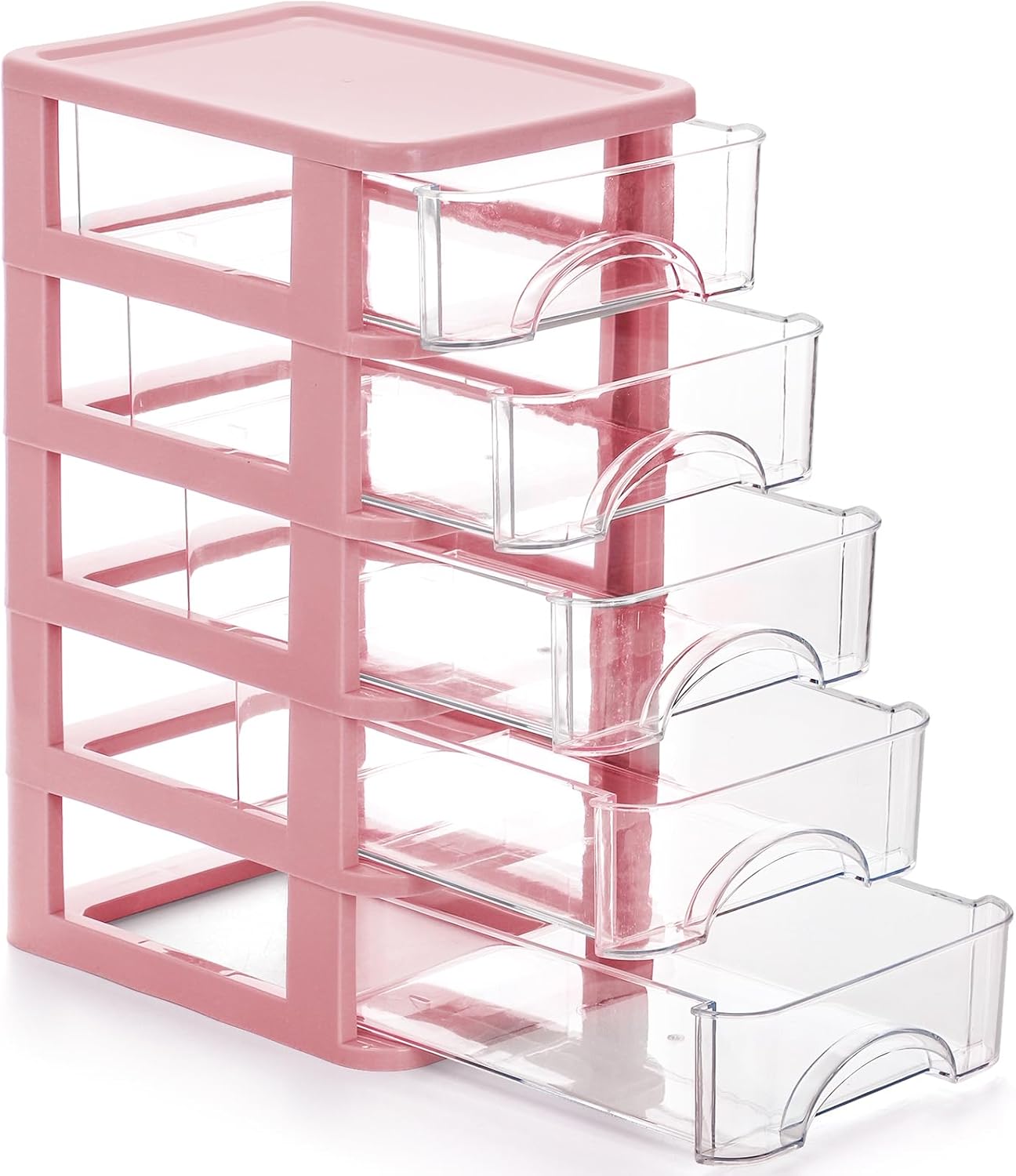 Hedume Desktop Drawer, Clear 5-Drawer Desktop Storage Unit, Small Organizer Box Storage Container Case, Frame with Clear Drawers, Drawer Unit