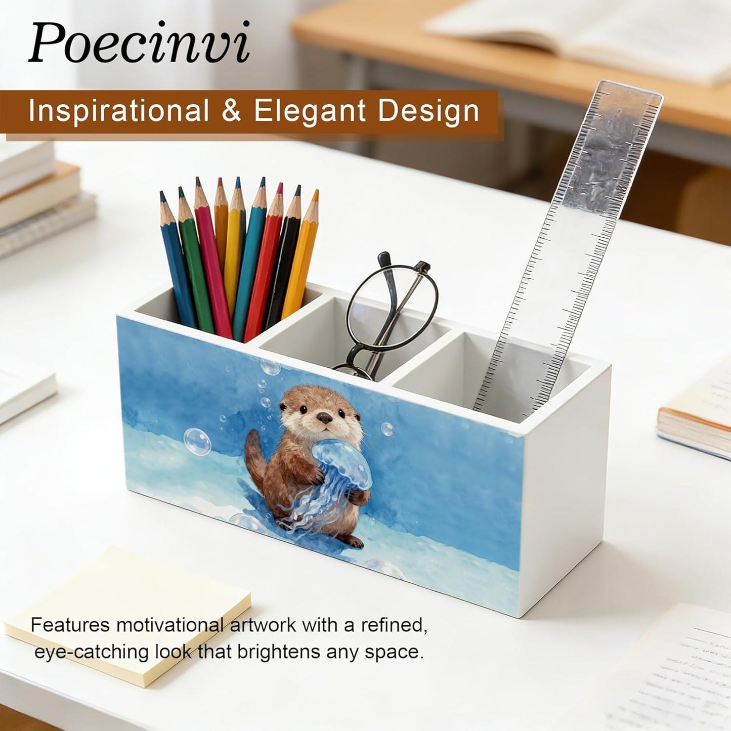 Blue Coquette Bow Pen Holder for Home Office Desk, Girly Office Decor, Preppy Blue Ribbon Bow Aesthetic Wooden Box Sign Pencil Holder for Desk Shelf Organizer