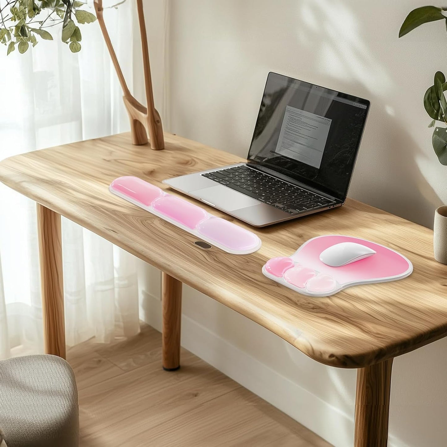 AKIT Ergonomic Mouse Pad with Wrist Rest& Keyboard Wrist Rest, Wrist Rest for Computer Keyboard, Pain Relief, Non-Slip Gel Base, Mousepad Wrist Support for Gaming, Office, Waterdrop Shaped Pink