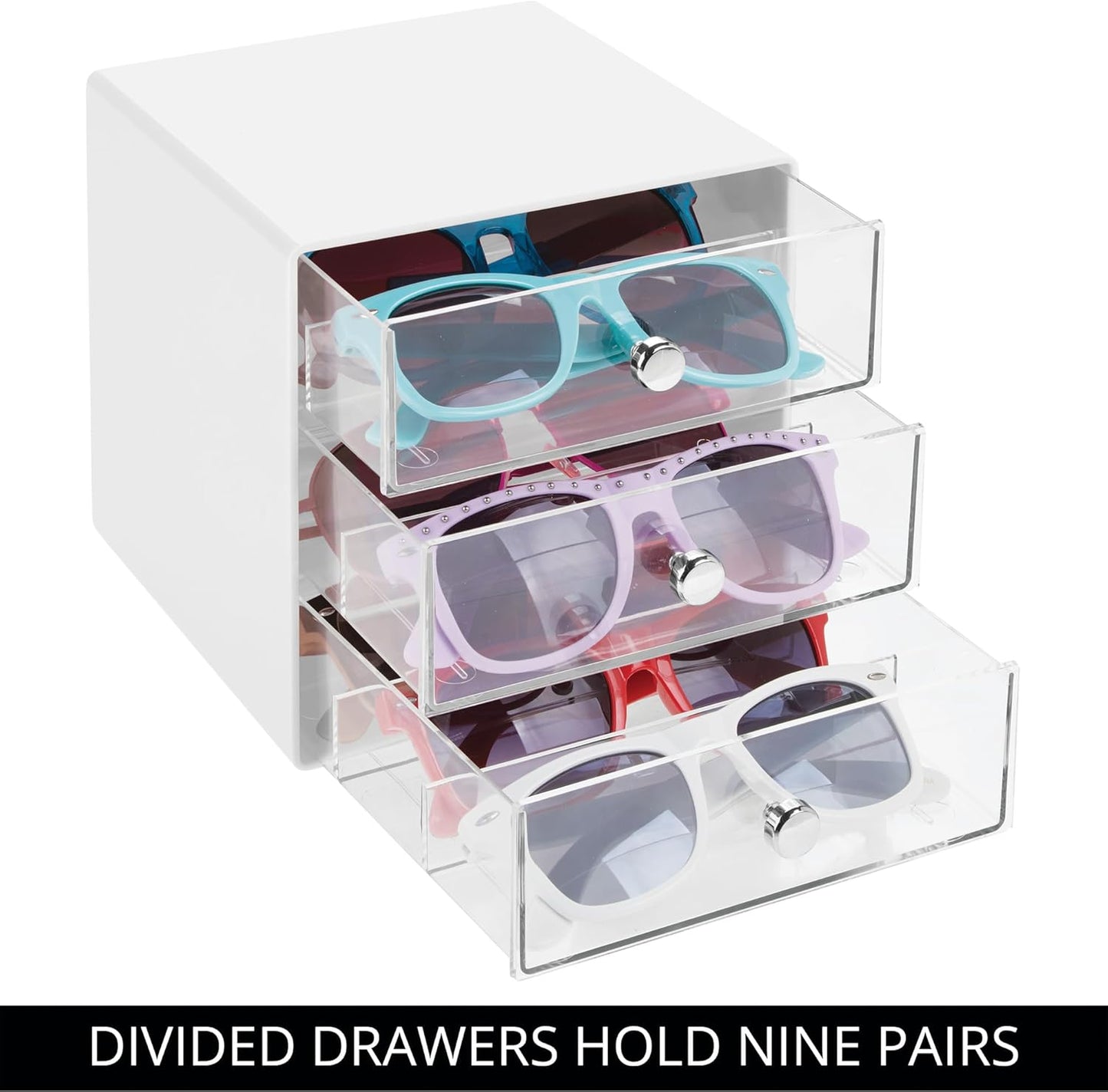 iDesign Divided 3-Drawer Stackable Organizer for Glasses, Sunglasses, and Readers - Black/Clear