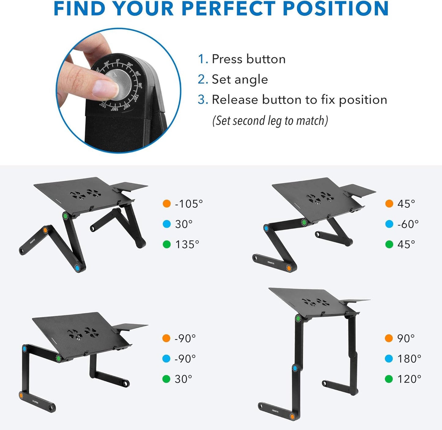 Mount-It! Adjustable Laptop Stand & Lap Desk with USB Cooling Fans, Large Aluminum Laptop Tray with Mouse Pad, Portable Sit-Stand Laptop Desk for Bed, Couch & Table