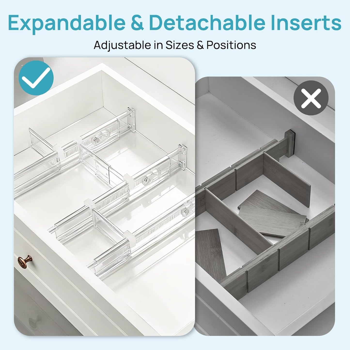 Vtopmart 8 Pack 6" Tall Upgrade Drawer Dividers for Big and Deep Drawer, 12.8"-22.3" Adjustable Expandable Dresser Drawer Organizer, Clear Plastic Separators for Dresser, Baby Supplies, Kitchenware