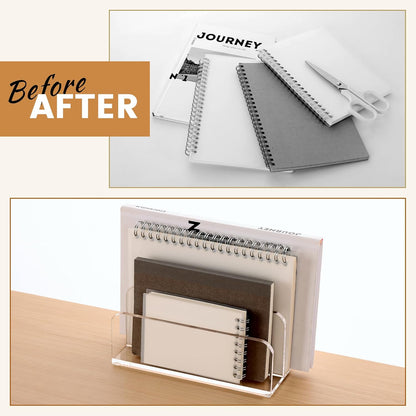 DINGHUO Acrylic Mail Letter File Holder Folder Organizer for Desk, 2 Sections Clear Countertop Small Document Notebook Electronics Desktop Organizer for Office Storage Home School