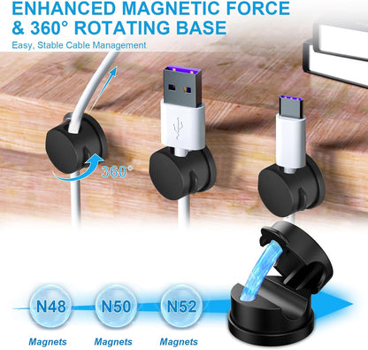6pcs Magnetic Cable Clips, 360° Swiveling Adhesive Cable Organizer - Compact Cable Holder for Desk, Nightstand, Car, Kitchen & Home Office - Charger Cord Holder Solution by MarLigavid (White)