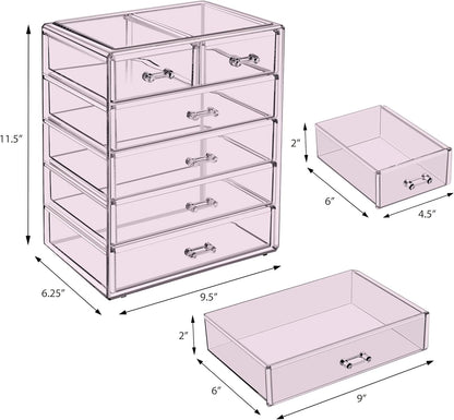 Sorbus Acrylic Makeup Organizer Set, 6-Drawer Vanity & Countertop Cosmetic Storage with Small & Wide Drawers, Clear Makeup Storage for Brushes, Lipsticks, Jewelry – Holiday Gift for Women & Teens