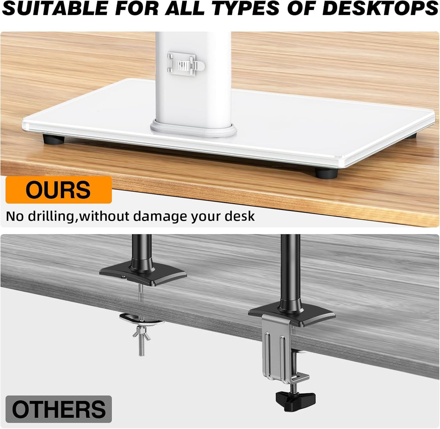 Single Monitor Stand VESA Mount for 13-32 Inch Screens, Free-Standing Monitor Riser with Swivel Tilt Rotation Height Adjustable, Universal Desk Stand up to 44lbs, VESA 75x75, 100x100mm