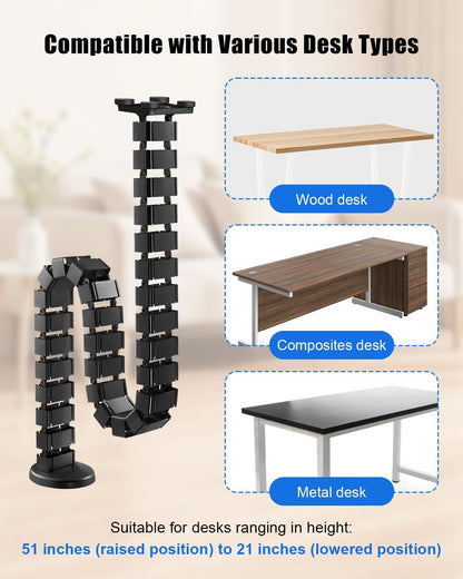 Under Desk Vertebrae Cable Management Fit for Sit Stand Desk, Chain Raceway Cable Management, Magnetic Flexible Wire Spine Adjustable Length, Black