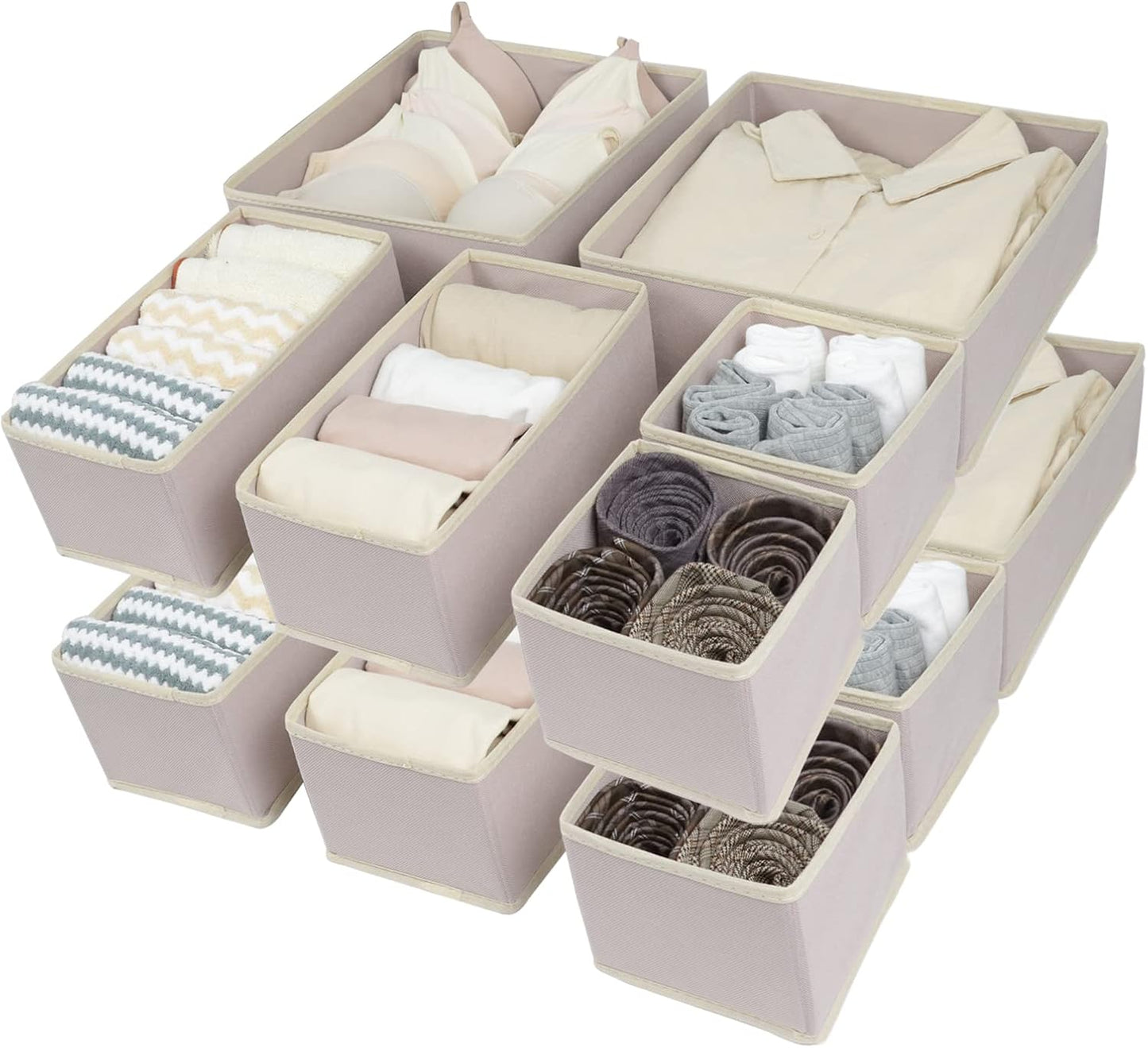 Fordonral 12 Pack Drawer Organizer Clothes, Foldable Fabric Dresser Organizer Closet Organizers and Storage Box for Underwear,Folded Clothes,Baby Clothing,Socks,Bra,Towels,Ties(12 Pack,Gray)