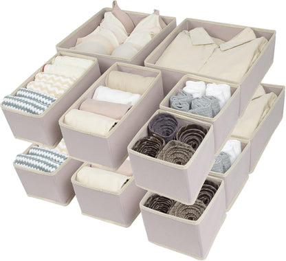 Fordonral 12 Pack Drawer Organizer Clothes, Foldable Fabric Dresser Organizer Closet Organizers and Storage Box for Underwear,Folded Clothes,Baby Clothing,Socks,Bra,Towels,Ties(12 Pack,Gray)