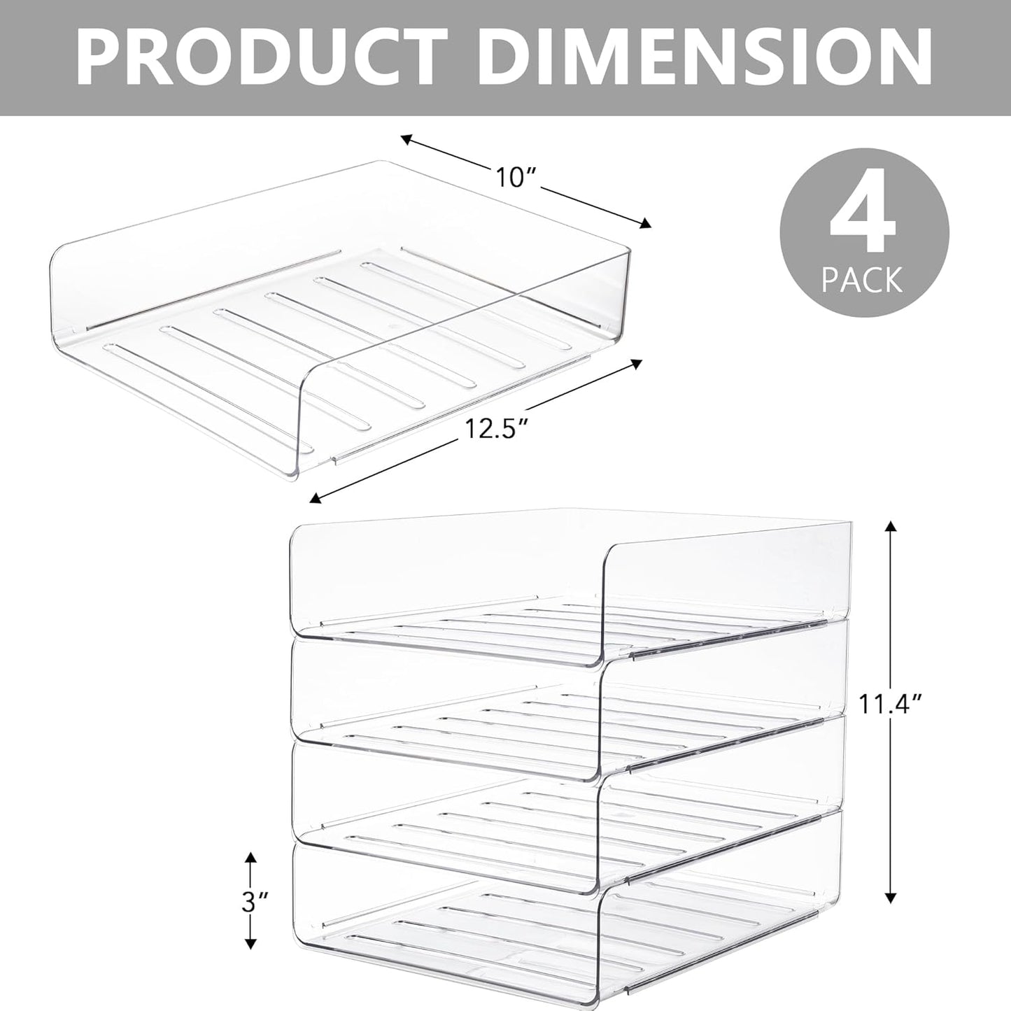 Tiawudi Desk Organizer, Clear Office Organization and Storage, Plastic Letter Tray, Stackable File Organizer for Classroom, Home, Documents, Notes, Folders, Books and Pens, 4 Tier