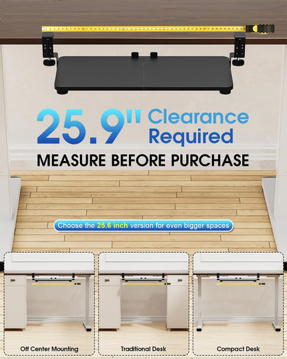 Large Keyboard Tray Under Desk, Pull Out Keyboard & Mouse Tray with Adjustable C-clamp, 25.6(31.5 Including Clamps) x 11.8 Inch Slide Out Computer Keyboard Drawer Mouse Tray for Typing, Brown