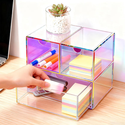 Gelite Desk Organizer with 3 Storage Drawers for Makeup Office Acrylic Desktop Drawer Organizer for Vanity Office Organization and Storage Box, Neon Pink
