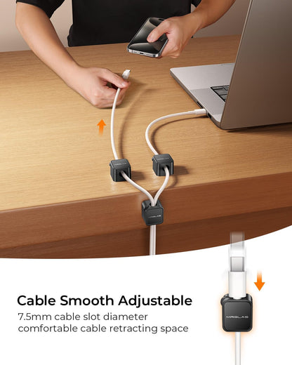 10Pack 2026 Upgraded Cord Organizer Magnetic Cable Clips [1s Lock] MRGLAS Cable Holder Office Desk Accessories with 4 Extra Strong Adhesive Pads, Wire Keeper for Nightstand Desktop Wall Car