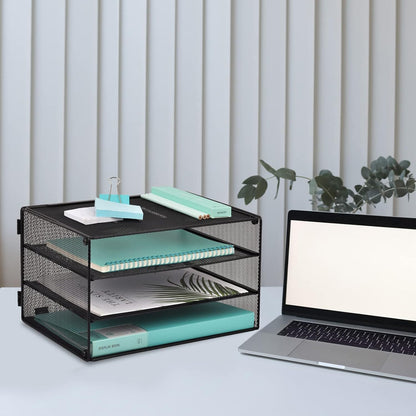 EASEPRES 3 Tier Mesh Desk Organizer Tray, File Paper Letter Folder Holder Desktop Paper Sorter Mail Organization Rack Storage Accessories, for Office Home School Classroom, Black